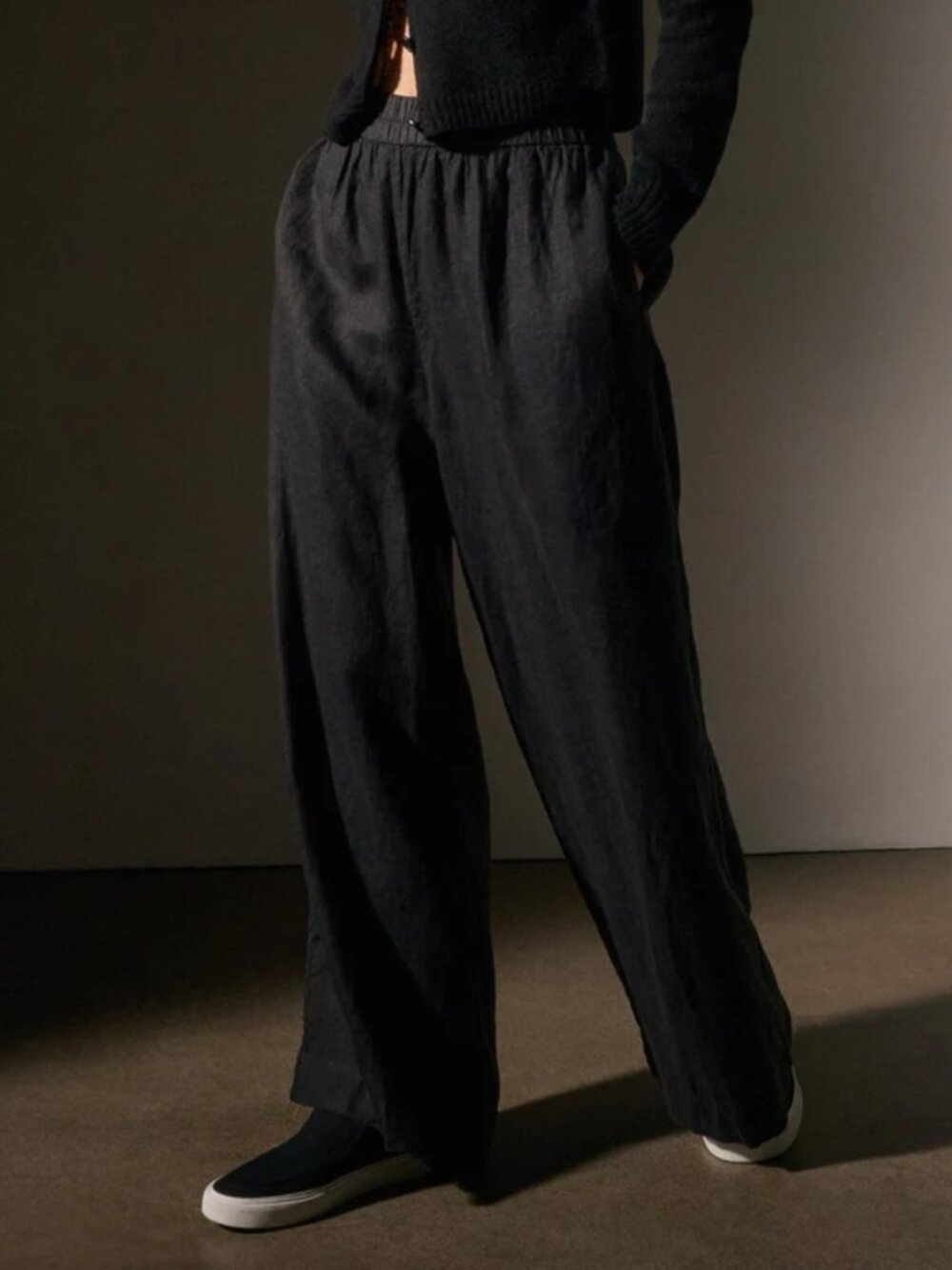 NWT JAMES PERSE Lightweight Linen Wide Leg Pant Charcoal Size 2